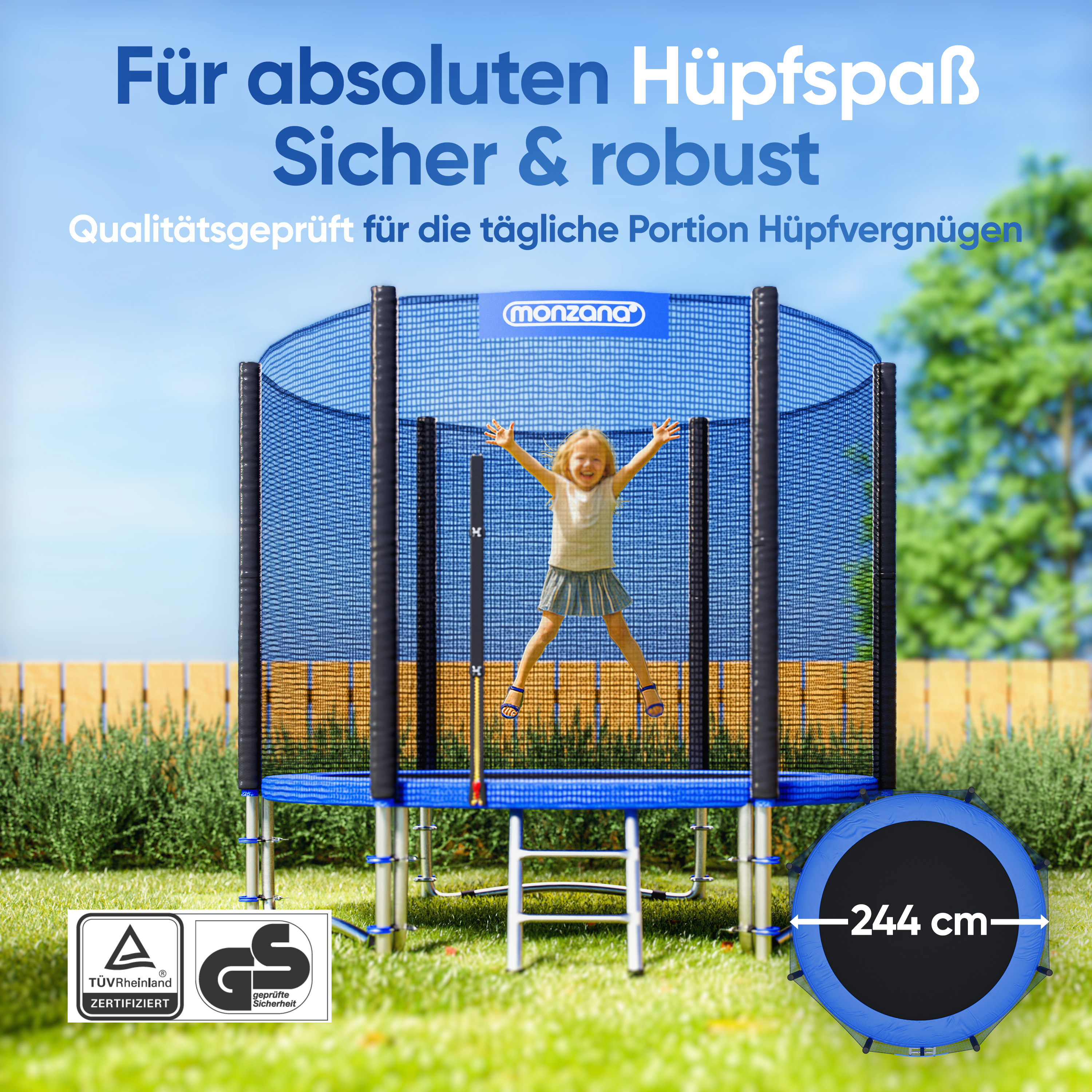 monzana Trampolin Ø244cm TÜV geprüft mit verstärktem Sicherheitsnetz stabil – Bild 3