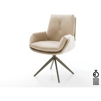 Drehstuhl Clea-Flex Mikrofaser Beige Vintage Kreuzgestell breit Effektfinish Titan 360 drehbar Wippfunktion