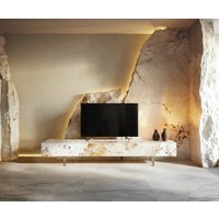 Lowboard Cuor 200 cm Keramik Minas Melange Weiß-Beige 1 Klappe 1 Schubfach Fuß Schwebeoptik Acrylglas – Bild 2