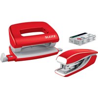 LEITZ Heftgerät- & Locher-Set Mini NeXXt WOW, rot