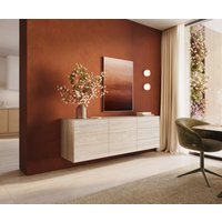 Sideboard Cuor 180 cm Keramik Laminam Travertino Bianco Creme-Weiß 2 Türen 3 Schubfächer Schwebend