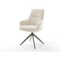 Drehstuhl Zelia-Flex mit Armlehnen Plüsch Creme-Weiß Kreuzgestell breit Effektfinish Titan 360 drehbar Wippfunktion Taschenfederkern