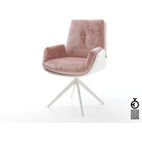 Drehstuhl Clea-Flex Materialmix Echtleder Weiß-Rosé Kreuzgestell breit Weiß 360 drehbar Wippfunktion