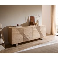 Sideboard Tereos 200 cm Eiche Natur 3D Effekt 4 Türen Kufe Edelstahl gebürstet