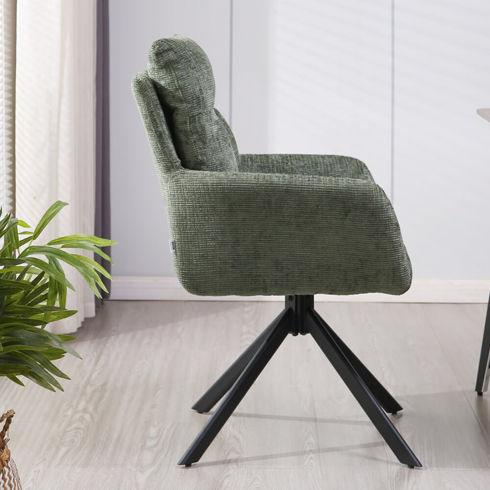 Esszimmerstuhl mit Armlehne ALUNA Chenille - 7er Set Grün – Bild 3