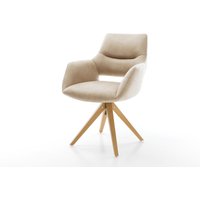 Drehstuhl Yago-Flex mit Armlehnen Mikrofaser Beige Vintage Holzgestell kantig Natur 360 drehbar Taschenfederkern