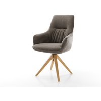 Drehstuhl Zelia-Flex mit Armlehnen Strukturstoff Soft Taupe Holzgestell kantig Natur 360 drehbar Taschenfederkern – Bild 2