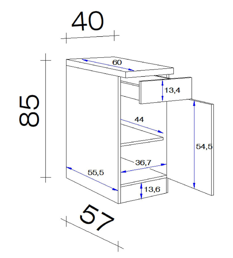 Unterschrank Weiß Wito B/H/T 40x85x60 cm – Bild 3