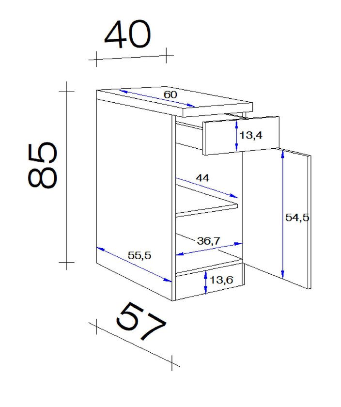 Unterschrank Weiß Wito B/H/T 40x85x60 cm – Bild 5