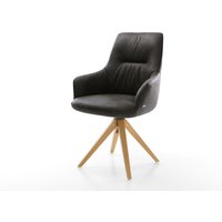 Drehstuhl Zelia-Flex mit Armlehnen Mikrofaser Anthrazit Vintage Holzgestell kantig Natur 360 drehbar Taschenfederkern – Bild 2