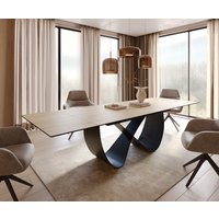Esstisch Edge 200-300x100 cm Keramik Laminam Sabbia Eichefarbig Infinity Metall Schwarz ausziehbar