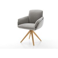 Drehstuhl Luan-Flex mit Armlehnen Strukturstoff Soft Grau Holzgestell kantig Natur 360 drehbar