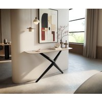 Konsolentisch Edge Boot 140x40 cm Keramik Laminam Travertino Bianco Creme-Weiß Estelo Metall Schwarz