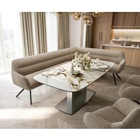 Esszimmerbank Taya-Flex 285x190 cm Bouclé Schlamm Kreuzgestell kantig Schwarz Taschenfederkern Rechts