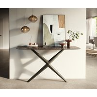 Konsolentisch Edge Boot 140x40 cm Keramik Emperador Extra Lucidato Dunkelbraun Estelo Metall Effektfinish Titan