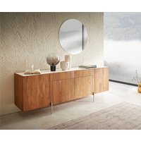 Sideboard Secara 200 cm Akazie Natur 4 Türen 2 Schübe Marmor Füße Edelstahl