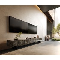Lowboard Cuor 250 cm Keramik Emperador Extra Lucidato Dunkelbraun 1 Klappe 1 Schubfach Fuß Schwebeoptik Metall Schwarz