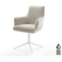 Drehstuhl Heira-Flex mit Armlehnen Webstoff Soft Beige Fußkreuz Weiß 360 drehbar Wippfunktion Taschenfederkern
