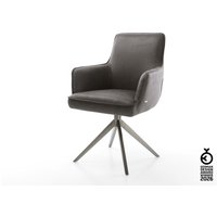 Drehstuhl Heira-Flex mit Armlehnen Mikrofaser Anthrazit Vintage Kreuzgestell breit Graphit 360 drehbar Wippfunktion Taschenfederkern – Bild 2