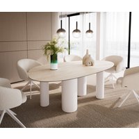 Esstisch Edge Oval 220x120 Keramik Laminam Travertino Bianco Creme-Weiß ?Pilier Metall Weiß