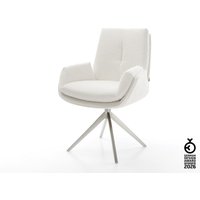 Drehstuhl Clea-Flex Bouclé Creme-Weiß Kreuzgestell breit Edelstahl 360 drehbar Wippfunktion