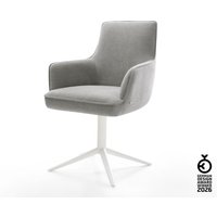 Drehstuhl Heira-Flex mit Armlehnen Strukturstoff Soft Grau Fußkreuz Weiß 360 drehbar Wippfunktion Taschenfederkern