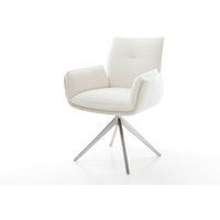 Drehstuhl Nela-Flex Bouclé Soft Beige Kreuzgestell breit Edelstahl 360 drehbar Wippfunktion