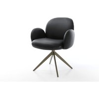 Drehstuhl Nube-Flex mit Armlehnen Echt-Leder Schwarz Kreuzgestell breit Effektfinish Titan 360 drehbar Wippfunktion Taschenfederkern – Bild 2