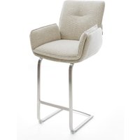 Barstuhl Nela-Flex Webstoff Soft Beige Freischwinger Flach Edelstahl Silberfarben – Bild 2