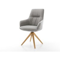 Drehstuhl Zelia-Flex mit Armlehnen Strukturstoff Soft Grau Holzgestell kantig Natur 360 drehbar Taschenfederkern – Bild 2