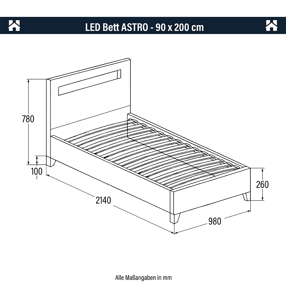 Home Deluxe 4058166164483 LED Bett 90x200 – Bild 5
