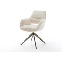 Drehstuhl Yago-Flex mit Armlehnen Plüsch Creme-Weiß Kreuzgestell breit Effektfinish Titan 360 drehbar Wippfunktion Taschenfederkern
