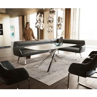 Esszimmerbank Taya-Flex 285x190 cm Mikrofaser Anthrazit Vintage Kufengestell flach Edelstahl Taschenfederkern Rechts