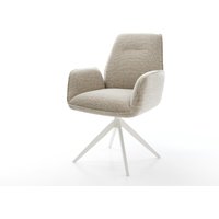Drehstuhl Zoa-Flex Webstoff Soft Beige Kreuzgestell breit Weiß 360 drehbar Wippfunktion Taschenfederkern