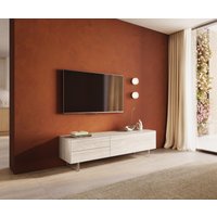 Lowboard Cuor 180 cm Keramik Laminam Travertino Bianco Creme-Weiß 1 Klappe 2 Schubfächer Fuß Schwebeoptik Acrylglas