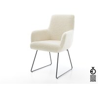 Esszimmerstuhl Heira-Flex mit Armlehnen Teddystoff Beige Kufengestell Schwarz Taschenfederkern
