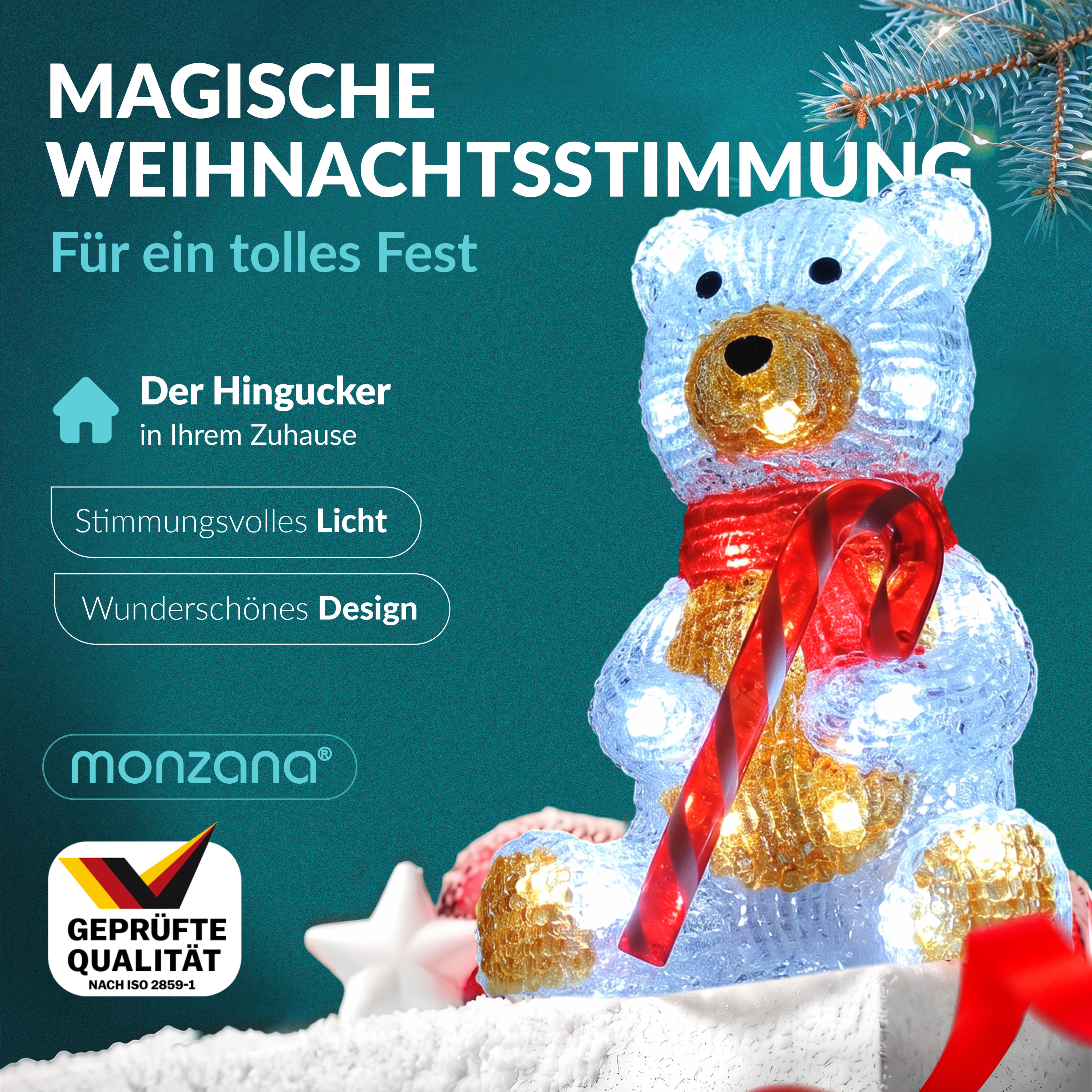 Deuba LED Acryl Figur Weihnachten Teddy sitzend – Bild 2