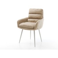 Esszimmerstuhl Abelia-Flex mit Armlehnen Mikrofaser Beige Vintage 4-Fuß konisch Edelstahl