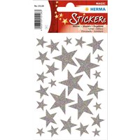 HERMA Weihnachts-Sticker MAGIC, Sterne silber, glittery
