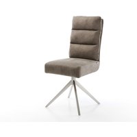 Drehstuhl Pela-Flex Mikrofaser Taupe Vintage Kreuzgestell breit Edelstahl 360 drehbar Wippfunktion Taschenfederkern