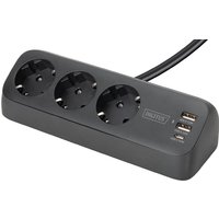 DIGITUS Steckdosenleiste, 3-fach 3x USB, schwarz