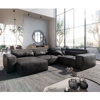 Wohnlandschaft Sirpio 300x210 cm Lederimitat Vintage Anthrazit Recamiere variabel