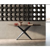 Konsolentisch Edge Polygonal 180x50 cm Keramik Emperador Extra Lucidato Dunkelbraun Zentharo Metall Schwarz