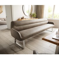 Esszimmerbank Taya-Flex 300 cm Mikrofaser Taupe Vintage Kufengestell kantig Edelstahl Taschenfederkern