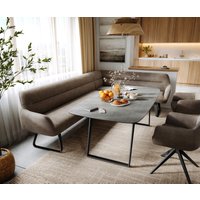 Esszimmerbank Taya-Flex 285x190 cm Mikrofaser Taupe Vintage Kufengestell flach Schwarz Taschenfederkern Rechts