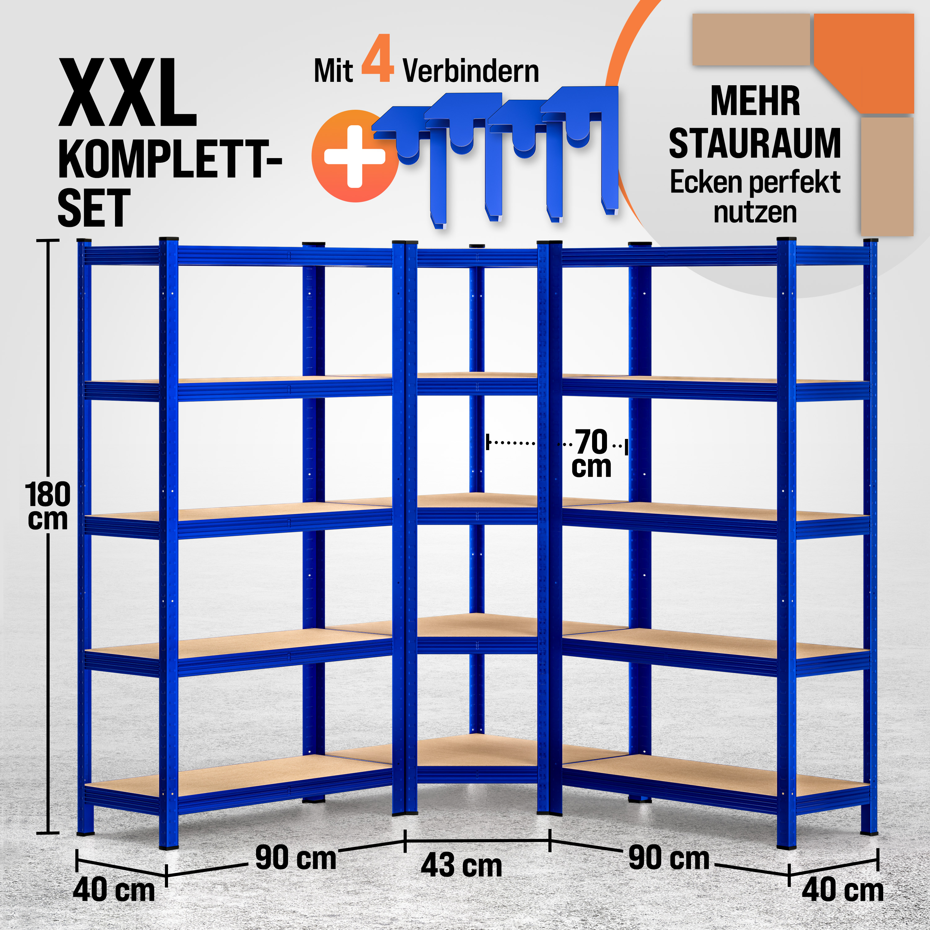 monzana Schwerlast- und Eckregal 3er-Set Blau je 875kg – Bild 3