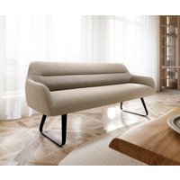 Esszimmerbank Taya-Flex 200 cm Bouclé Schlamm Kufengestell flach Schwarz Taschenfederkern