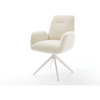 Drehstuhl Zoa-Flex Teddystoff Beige Kreuzgestell breit Weiß 360 drehbar Wippfunktion Taschenfederkern