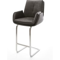 Barstuhl Clea-Flex Mikrofaser Anthrazit Vintage Freischwinger Flach Edelstahl Silberfarben