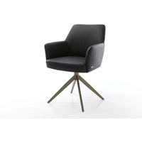 Drehstuhl Xana-Flex mit Armlehnen Echt-Leder Schwarz Kreuzgestell breit Effektfinish Titan 360 drehbar Taschenfederkern – Bild 2